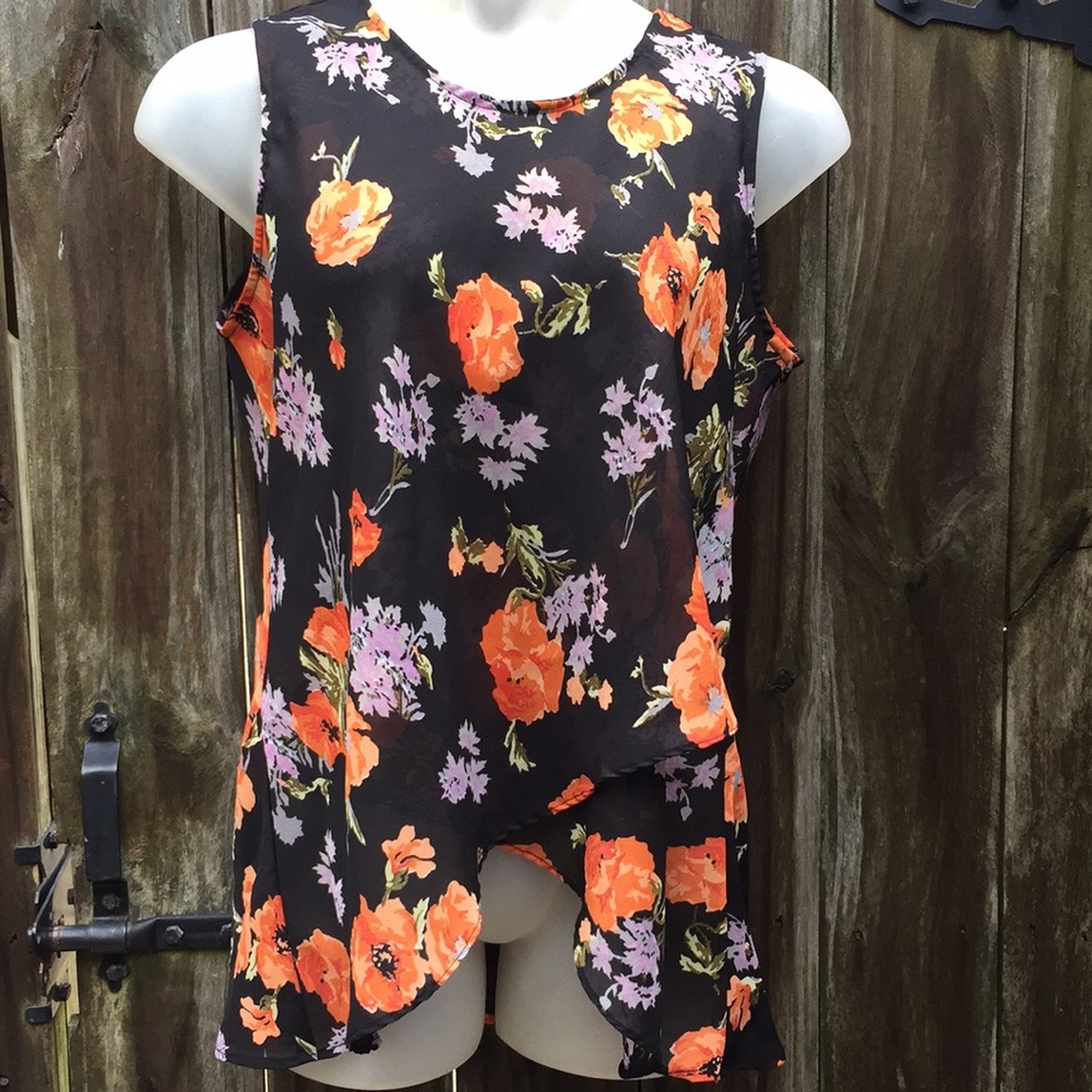 Double Layer Sheer Floral Blouse Size Large